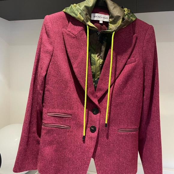 $698 Veronica Beard Somner Dickey Jacket elbow patches Azalea Oxblood pink sz 0 - Picture 10 of 16